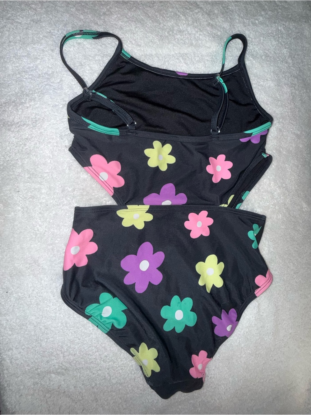Girls Two Floral One-Piece Swimsuits - Black Multicolor & Red White Size 10/12 - Picture 6 of 7